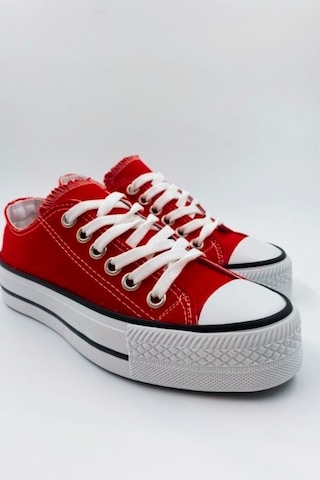 Skywalk Keten Kırmızı Yüksek Taban Sneaker Spor Ayakkabı Kırmızı