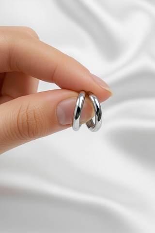 Çekirdekjewelry 925 Ayar Gümüş Düz Sade Halka Küpe Gri