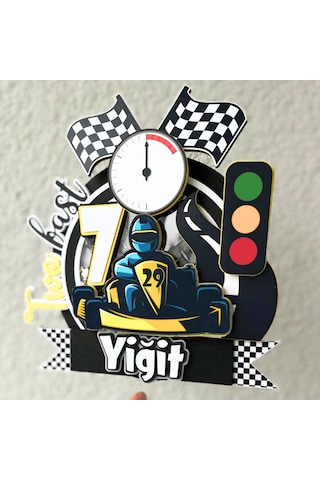 Go Kart Karting Temalı Erkek Çocuk Doğum Günü İsme Özel 3d Pasta Süsü Cake Topper Çocuk