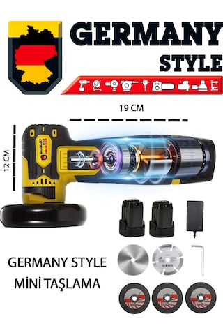 Germany Style Alman-MS365 Çift Akülü Açılı Şarjlı Avuç Taşlama Demir Kesme 75 MM