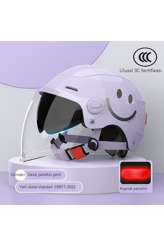 Yy SQ668 Kulak Muhafızları Çift Ayna Kuyruk Işık Açık Motosiklet Kaskı Mor