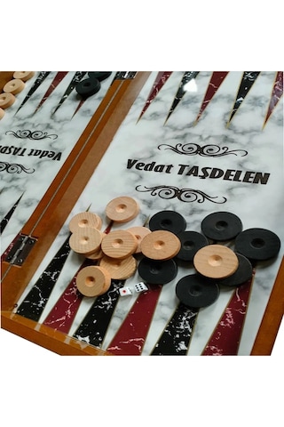 Kişiye Özel Isim Oymalı Ahşap Pullu Büyük Boy Tavla Takımı