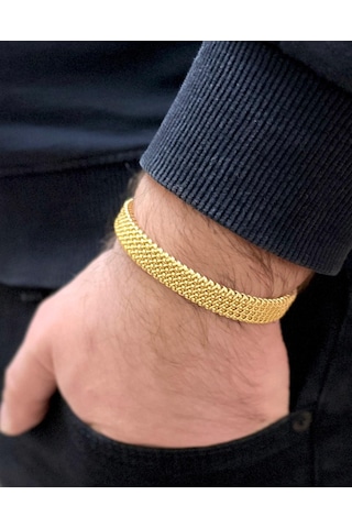 Tamamı Çelik Yarım Ay Şeklinde Gold Çelik Unisex Bileklik