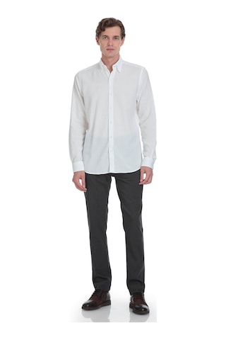 Hatemoğlu Beyaz Comfort Fit Çizgili Düğmeli Yaka 100% Pamuk Uzun Kollu Casual Gömlek