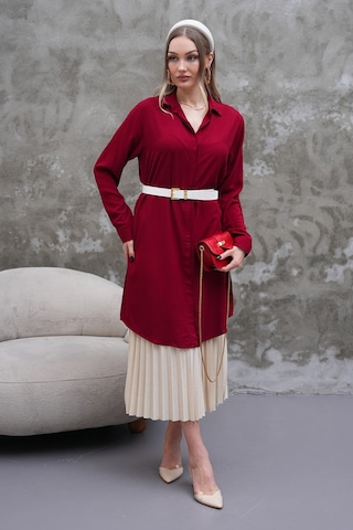 Polologin Butik Dökümlü Uzun Bordo Gömlek Tunik Bordo