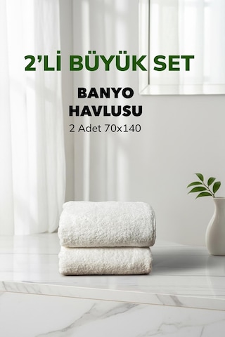 2 Li Kareli Beyaz Renk Yumuşak Pamuk Banyo Havlu Seti 70x140 Cm