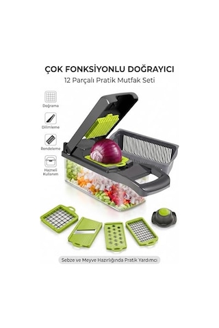 Fb-105 Çok Fonksiyonlu Doğrayıcı 12 Parçalı Sebze Doğrayıcı, Rende, Dilimleyici Ve Süzgeç Seti Çok Renkli