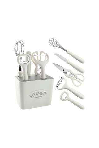 Jian Fan Modern Şık Tasarımlı 420 Paslanmaz Çelik Mutfak Araçları 6'lı Seti Beyaz