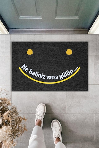 Rugmood Modern Dijital Baskı - Ne Haliniz Varsa Gülün : - Kapı Önü Paspası Siyah