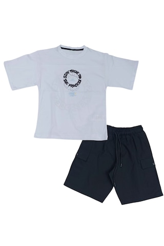 Erkek Çocuk Stay True Ön Arka Yazılı Tişört Paraşüt Şortlu Takım
