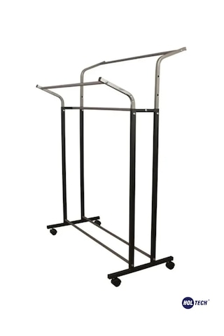 Ayarlanabilir Metal Konfeksiyon Askısı Çiftli Portatif Vitrin Siyah