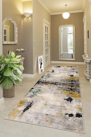 Pelangi Batik Desenli Renk Geçişli Dijital Baskı Yıkanabilir Kaymaz Taban Salon Halısı Ve Yolluk, Bej 80 X 350, 95 Diğer