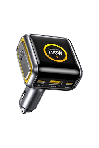 Aohi Superauto Araç İçi Şarjı, 3 Portlu Dijital Ekranlı , 170w Type-c Ve Usb-a Girişli, Usb, Hızlı Ş