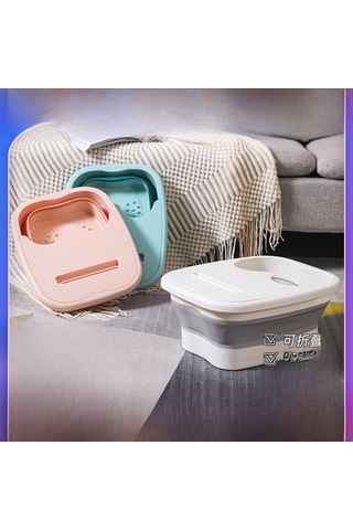 Yifomall Evde Taşınabilir Koyu Silikon Katlı Kaldırımlı Masajlı Ayak Banyosu Kapaklı Katlanabilir Ayak Yıkama Kaseği Yeşil Kapaklı Yeşil