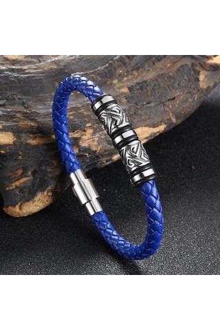Viking Bilezik Erkek Deri Bilezik Pusula Bileklik İskandinav Rünleri Muska Mitolojisi Mücevher Hediyeler Mavi