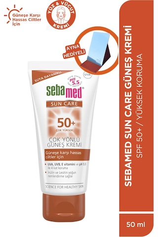 Sebamed Suncare Plaj Aynası Hediyeli - SPF 50+ UVA UVB Filtresi - E Vitamini Yüksek Koruma Yüz Güneş Kremi 50 ML Seti