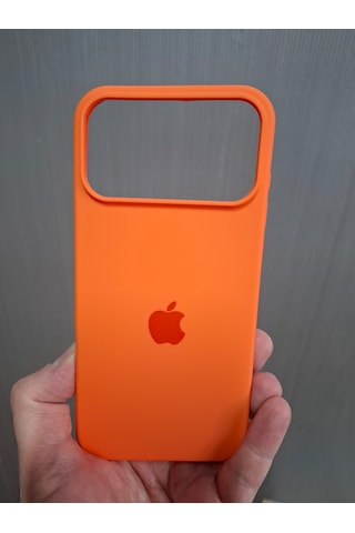 Apple Uyumlu iPhone 17 Pro Max Logolu İçi Kadife Silikon Lansman Kılıf Koyu Turuncu