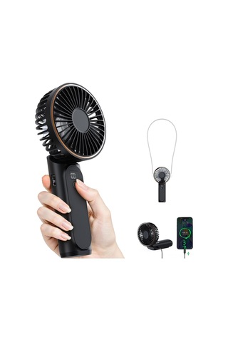 Wezone 3600mah Pil Usb Şarjlı Boyun Bağlamalı Elden Tutulabilir Katlanabilir Masaüstü Mini Fan Siyah