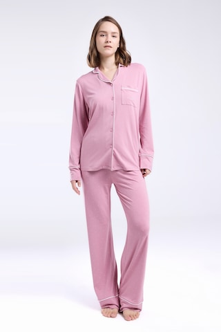 Pierre Cardin 8986 Uzun Kol Önden Düğmeli Kadın Pijama Takımı V2 GÜL KURUSU