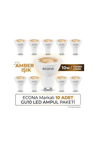 10w Gu10 Spot Ampul Gu10 Amber Renk 10 Adet