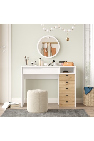Paris Makyaj Masası Aynalı Çekmeceli Şifonyer Sepet-beyaz