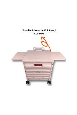 4 Tekerlekli, 55 Litre Pembe Katlanır Alışveriş Arabası - Hareketli Tutacaklı