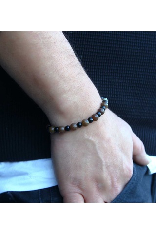 Erkek Doğal Taş Bileklik Oniks Akik Hematit Taşı Oaheb2 Kahverengi