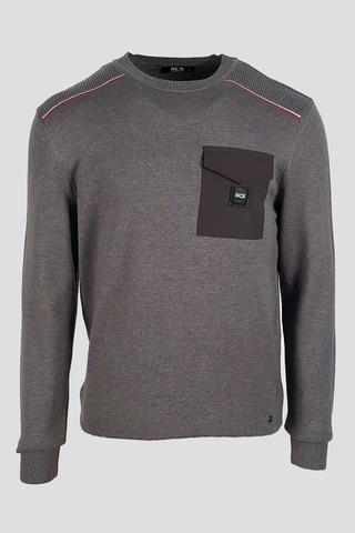 Erkek Triko Bisiklet Yaka Cep Detaylı Gri 3753 Gri