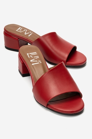 Luvi Shoes Delavıe Kırmızı Cilt Hakiki Deri Kadın Kalın Topuklu Terlik