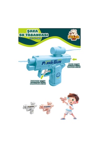 Çift Su Çıkışlı Şaka Su Tabancası Eğlenceyi İkiye Katlayan Mini Su Püskürtme Oyuncağı Mavi