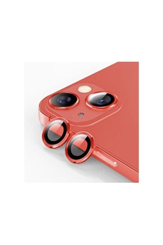 Apple İphone 13 Mini Kamera Koruyucu Lens Mercek Metal Çerçeveli 2li Set Kırmızı Red