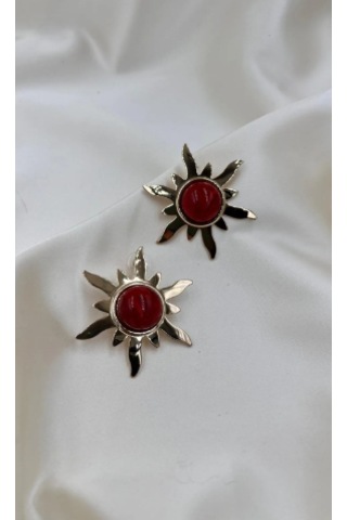 Bb İthal Bordo Güneş Küpe Altın - Kırmızı