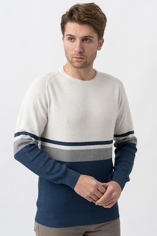White Stone Medellín 10195 Slim Fit Bisiklet Yaka Triko Ekru Gri İndigo-ekru Gri İndigo Ekru - Gri - İndigo