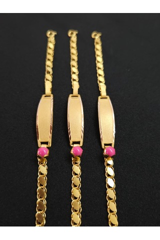 Pembe Taşlı Pullu Bebek Altın Künye Bileklik 1.70 Gram