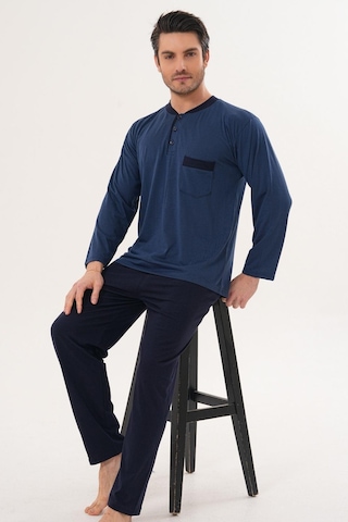 Markalinda 3126 İndigo %100 Pamuk Büyük Beden Erkek Pijama Takımı İndigo