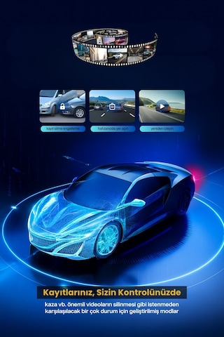 1080p Wi-fi Araç Kayıt Kamerası G-sensor 3 Lensli Hareket Algılama 3.18 İnç 4k 64 Gb Kart
