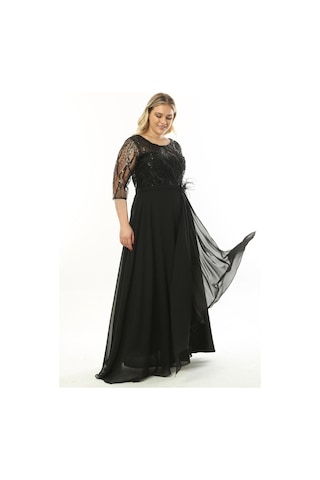 Ladies First Büyük Beden 3855 Siyah Uzun Abiye Elbise 001