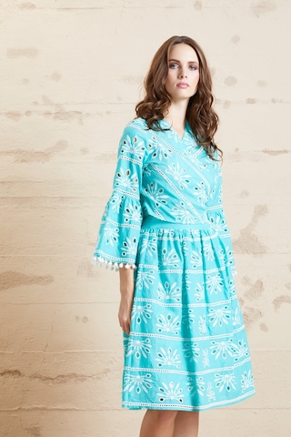 Kadın Günlük %100 Pamuk Desenli Rahat Yazlık Etek Turkuaz