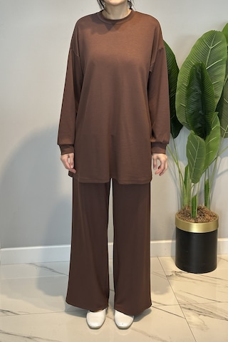 Lale Butik Örme Modal Pantolonlu Takım 19590 Kahverengi