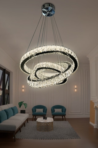 Bestof 3 Katlı Daire Taşlı Ledli Modern Avize - Kumandasız / Krom Krom