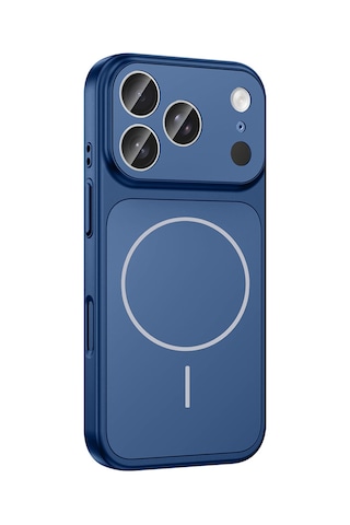 Apple İphone 17 Pro Max Kılıf Şarj Özellikli Kamera Lensli 1.8mm İnce Sert Formen Kapak Mavi