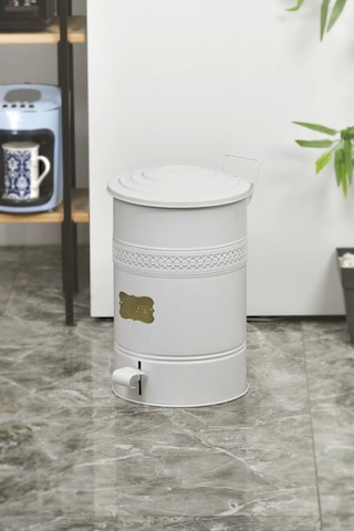 Pedallı Metal Galvaniz Mutfak Banyo Kapaklı Çöp Kovası 30 Lt Bey Beyaz