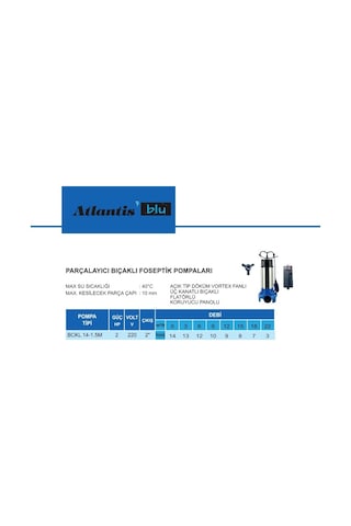 Atlantis Bckl 14-1.5m 2.hp 220v Parçalayıcı Bıçaklı Foseptik Dalg