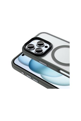 Noktaks - İphone 16 Pro Uyumlu Kılıf Mat Arka Yüzeyli Magsafe Özellikli Flet Kapak - Titanyum-gri - T33217