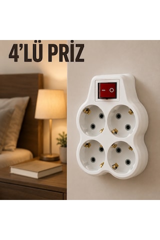 4 Lü Priz Çoğaltıcı Açma Kapama Anahtarlı Kablosuz Duvar Tipi Priz Adaptörü Diğer