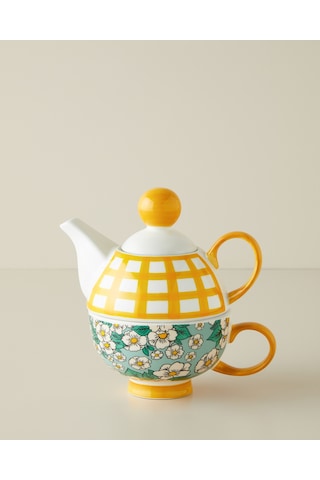 Country Whisper New Bone China Demlik Seti 380 260 Ml Yeşil-sarı
