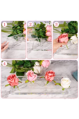 Yaozixa Modern Akrilik Çiçeklik - 35x10x6.5cm, 14 Delikli, Şık Ve Dayanıklı Ev Dekorasyonu Şeffaf