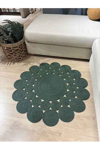 Mavaux Hasır Jüt Çiçek Desenli Kilim Halı Yeşil