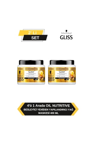 Gliss 4'ü 1 Arada Besleyici & Yeniden Yapılandırıcı Saç Bakım Maskesi Ultimate Oil 2 x 400 ML