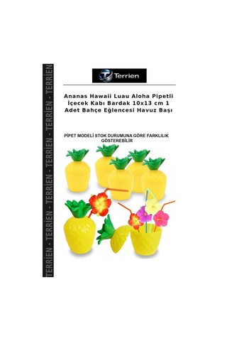 Ananas Hawaii Luau Aloha Pipetli İçecek Kabı Bardak 10x13 Cm 1 Adet Bahçe Eğlencesi Havuz Başı Çok Renkli